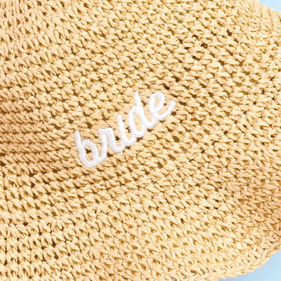 Straw Bride Bucket Hat - embroidered hat