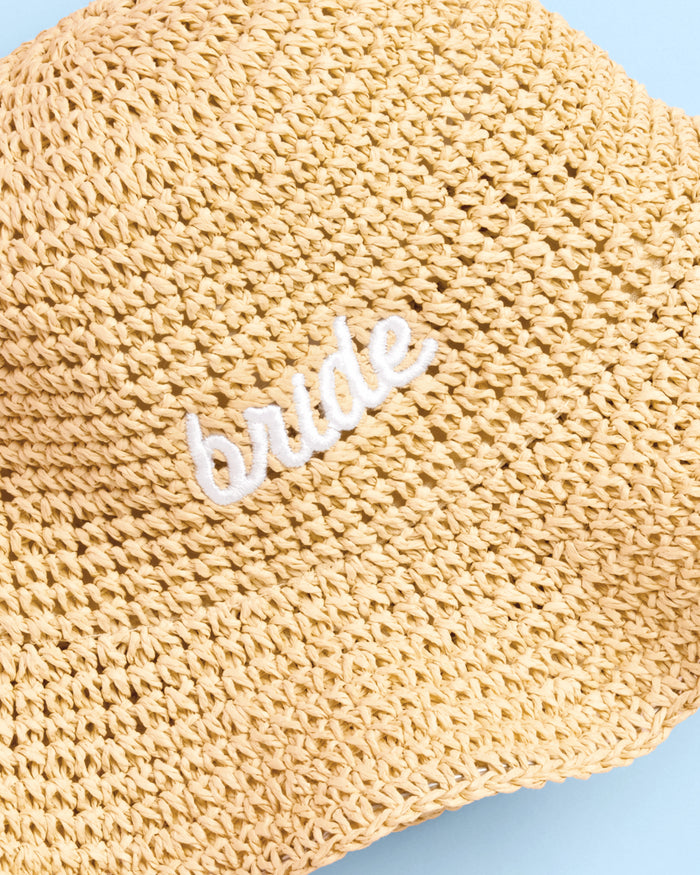 Straw Bride Bucket Hat - embroidered hat