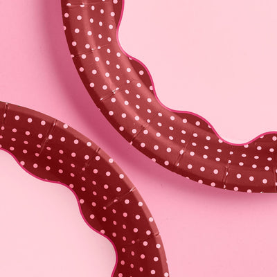 Burgundy Polka Dot Plates - 10 Paper Plates