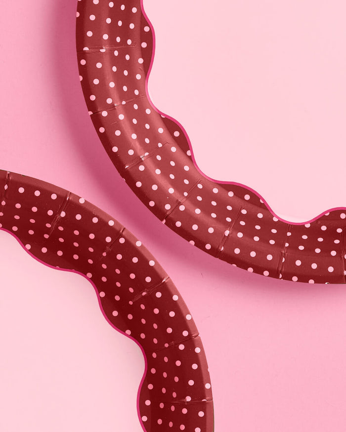 Burgundy Polka Dot Plates - 10 Paper Plates