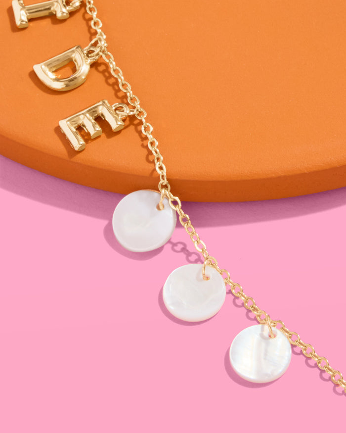 Bride Anklet - gold + mother of pearl discs