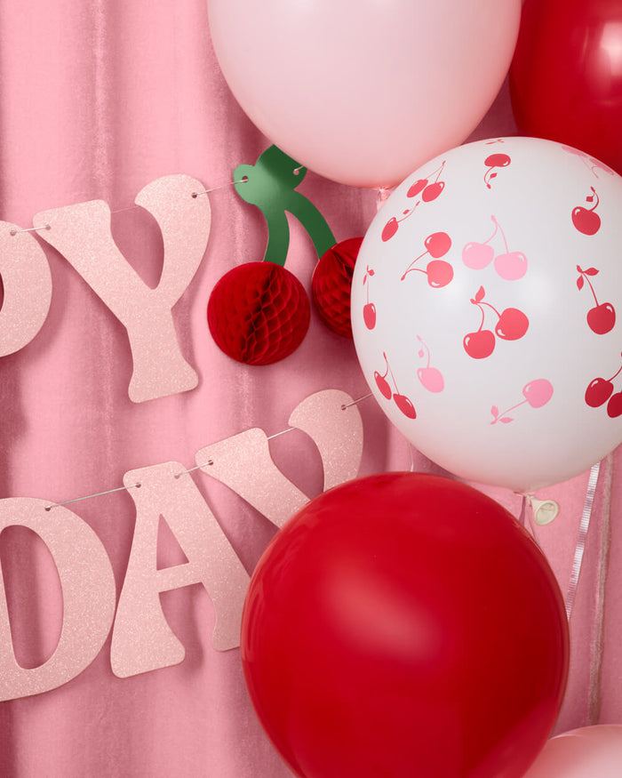 Cherry Birthday Bundle - tableware, balloons, banner + tats