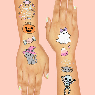 Pink Halloween Kawaii Tattoos - 50 temporary tattoos