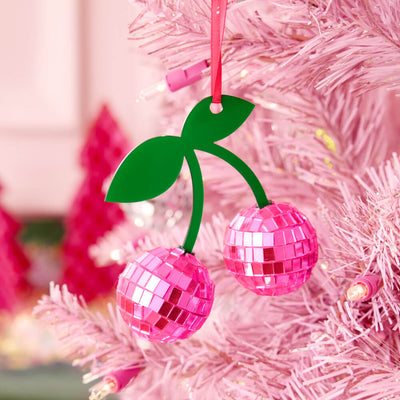 Disco Cherries Ornament - pink disco ornament