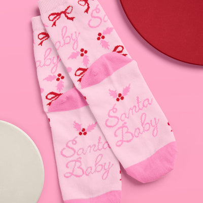Santa Baby Knit Socks - pink tube socks