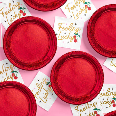 Red Shimmer Plates - 25 paper plates