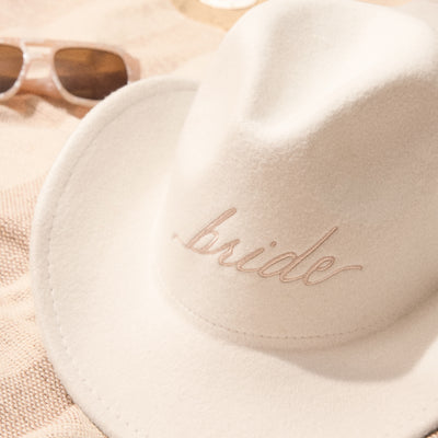 Bride Cowgirl Hat - embroidered felt hat + veil