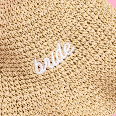 Straw Bride Bucket Hat - embroidered hat