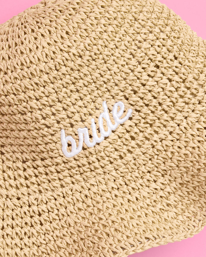 Straw Bride Bucket Hat - embroidered hat