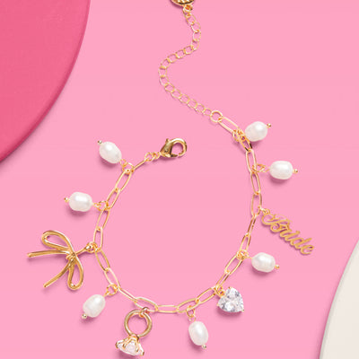 Bride Charm Bracelet - gold, rhinestones + pearls