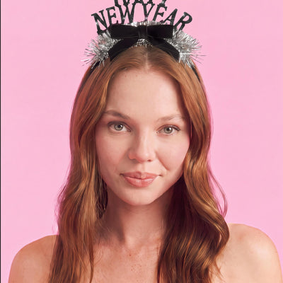 Happy New Year Bow Headband - glitter headband