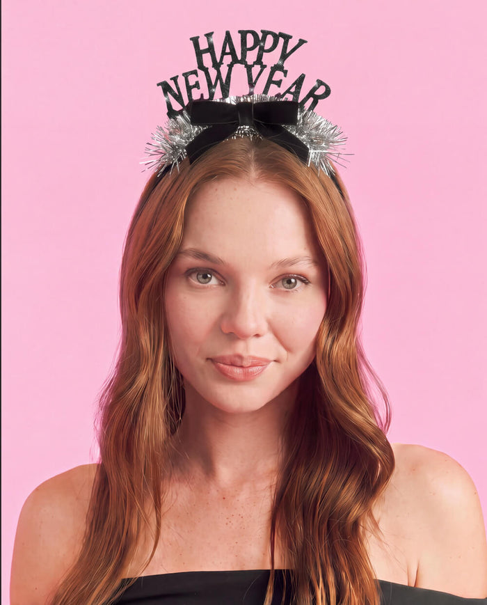 Happy New Year Bow Headband - glitter headband