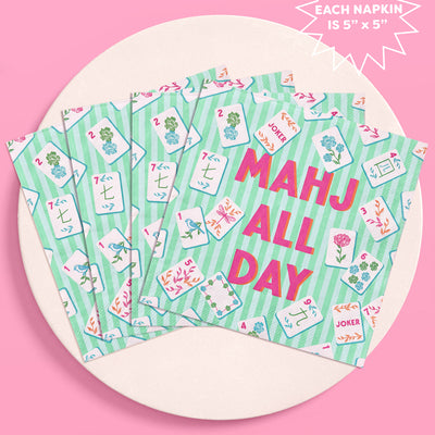 Mahj All Day Cocktail Napkins - pink + teal stripes