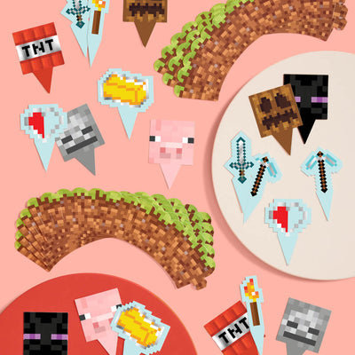 Pixel Mining Cupcake Set - 30 sets of liners + toppers