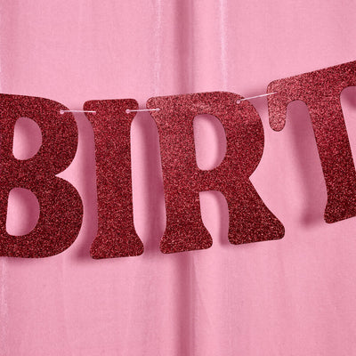 Happy Birthday Banner - 5 ft burgundy glitter banner