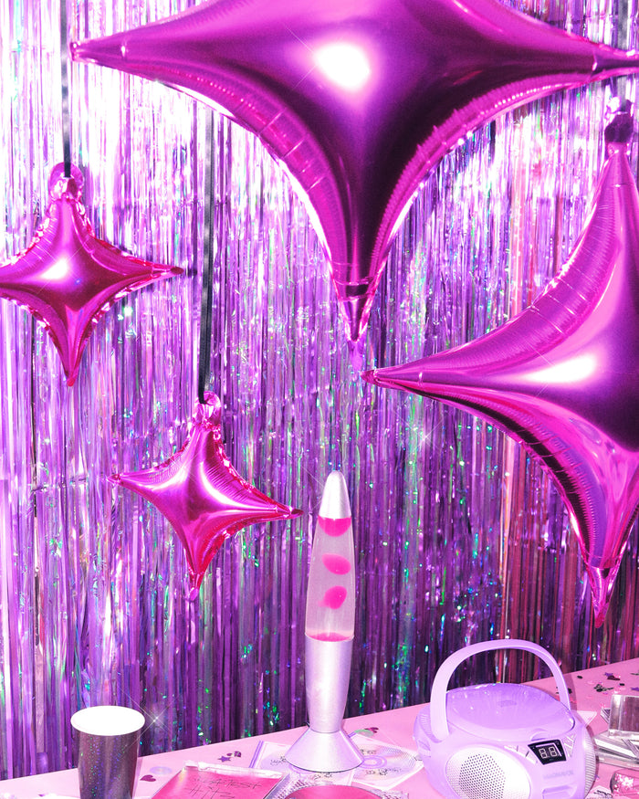 Pink Sparkle Balloon - 6 pc silver foil set