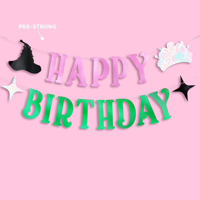 Birthday Witch Banner - pink + green foil banner