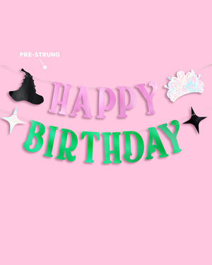 Birthday Witch Banner - pink + green foil banner