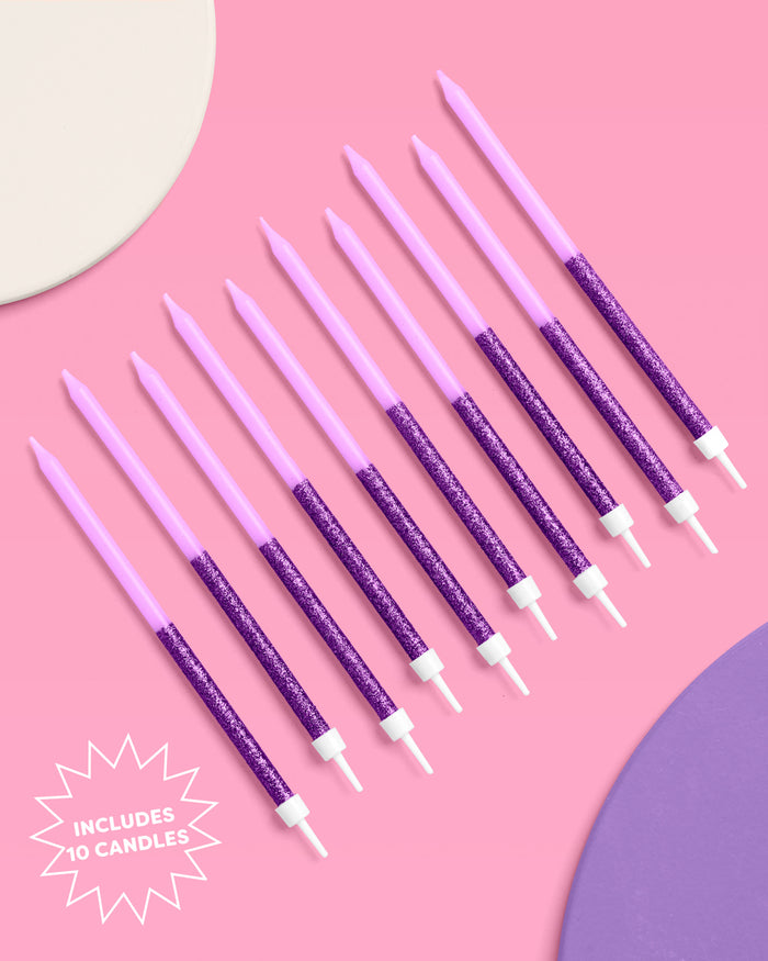 Purple Glitter Candles - 10 birthday candles