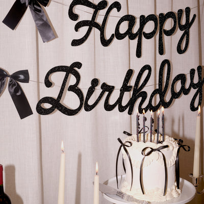 Little Black Bow Banner - black glitter banner