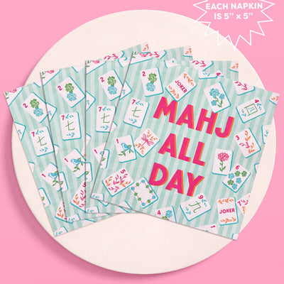 Mahj All Day Cocktail Napkins - pink + teal stripes
