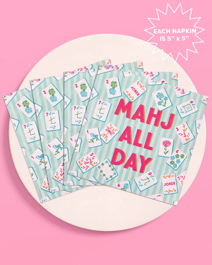 Mahj All Day Cocktail Napkins - pink + teal stripes