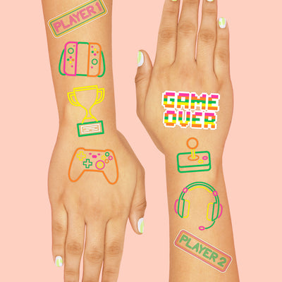 Neon Gamer Tattoos - 60 temporary tattoos