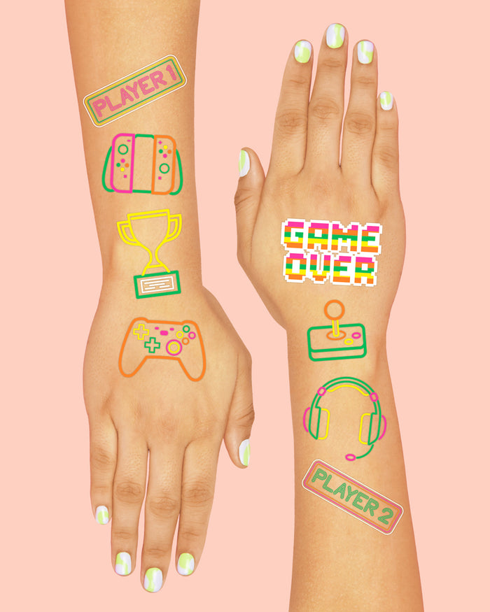 Neon Gamer Tattoos - 60 temporary tattoos