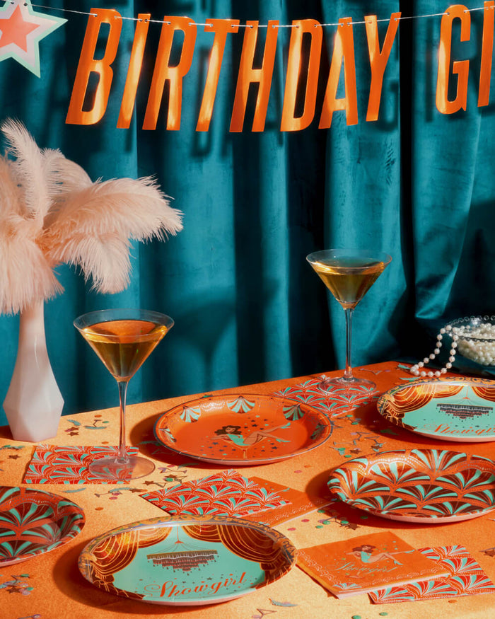 Showgirl Trio - plates, napkins + banner