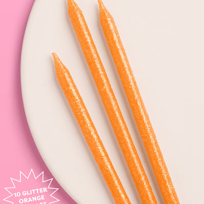 Orange Glitter Candles - 10 glitter candles