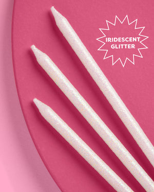 White Glitter Candles - 10 glitter candles