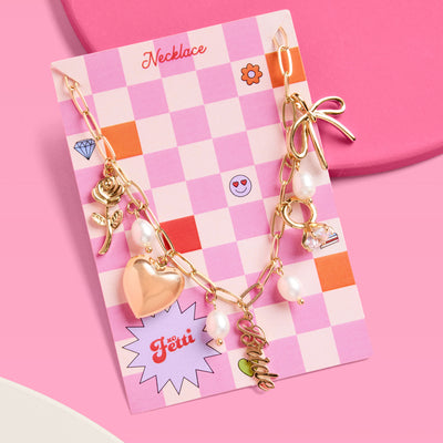 Bride Charm Necklace - gold, rhinestones + pearls