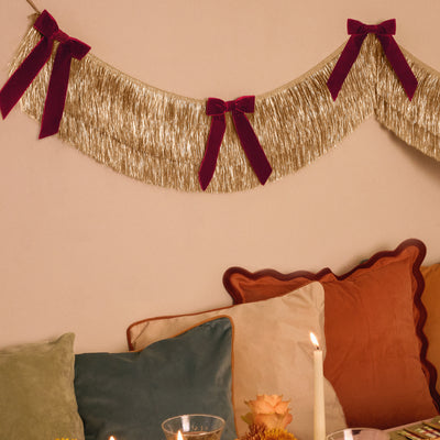 Golden Bow Fringe - layered fringe + velvet bows