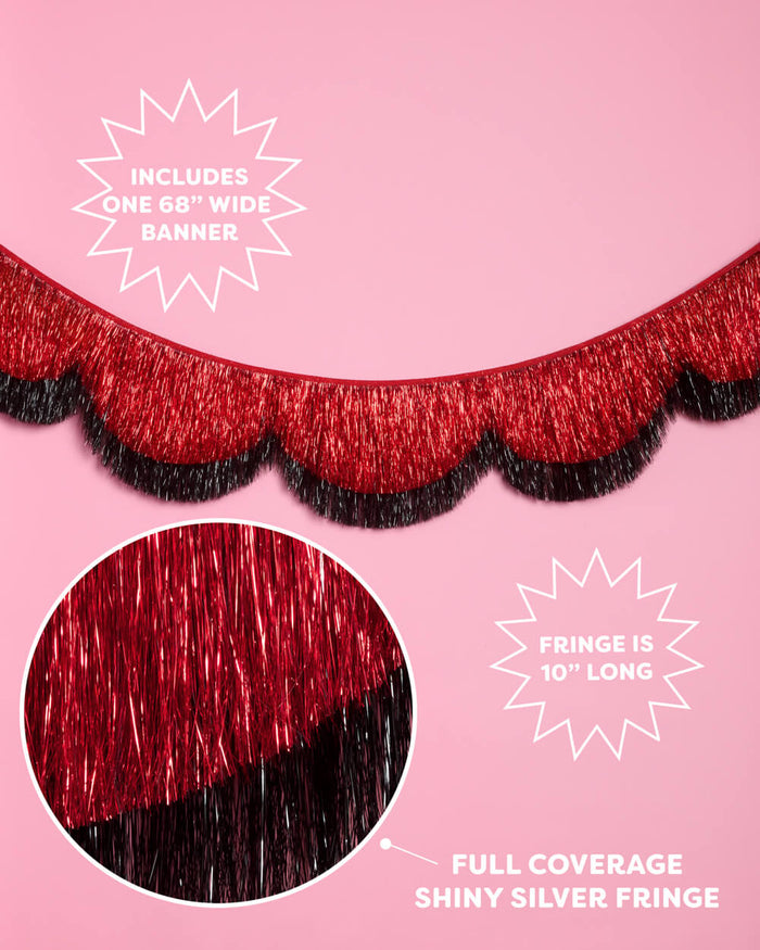 Scallop Fringe Banner - black + red foil banner