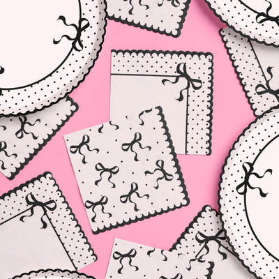 Little Black Bow Bundle - plates, napkins, bday banner