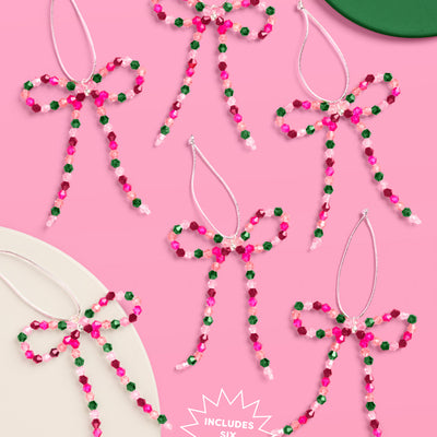 Beaded Bow Ornament Set - 6 beaded bows