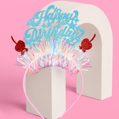 HBD Headband - cherry tinsel headband
