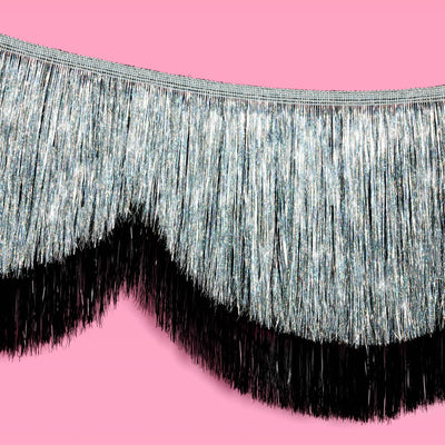 Black + Silver Scallop Fringe - 2 layer fringe banner