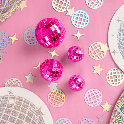 Pink Disco Topper - 4 disco ball cake toppers