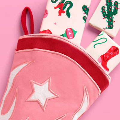 Cowgirl Boot Stocking - pink and red stocking