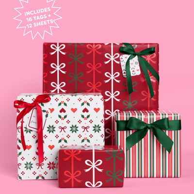 A Merry Mix Wrapping Paper Set - 12 sheets + 16 tags