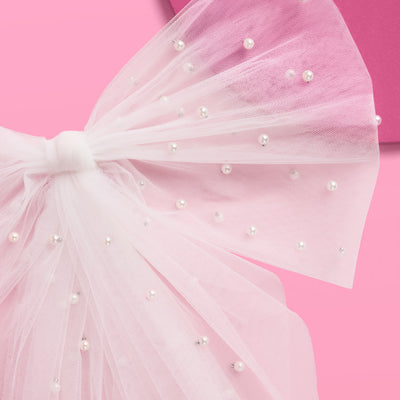 Pearl Bikini Bow - white tulle bow with pearls