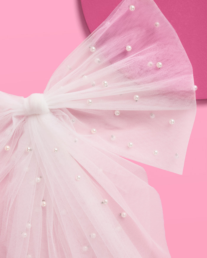 Pearl Bikini Bow - white tulle bow with pearls