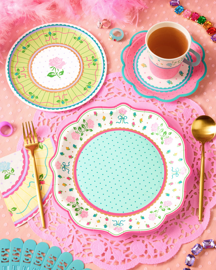 Tea Party Plates - 32 pastel floral plates