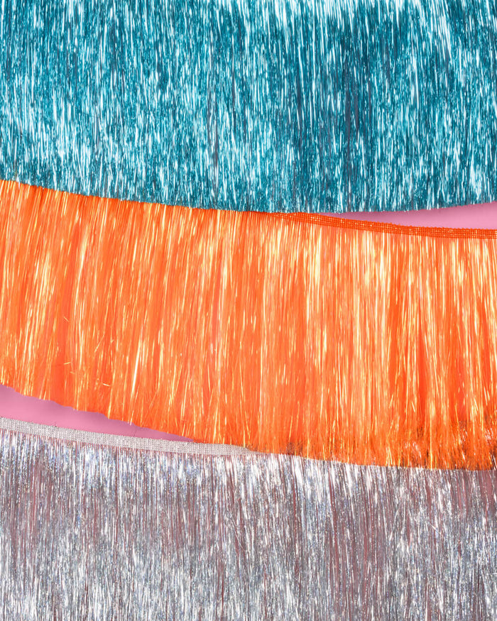 Showgirl Trio - teal + orange fringe banners