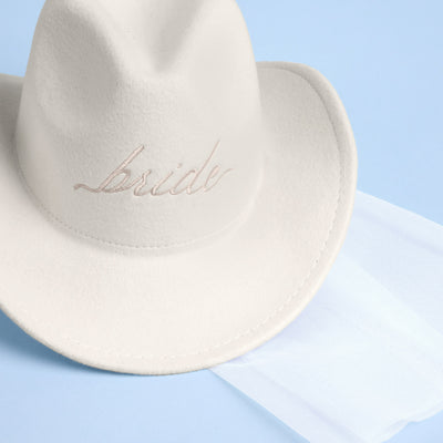 Bride Cowgirl Hat - embroidered felt hat + veil