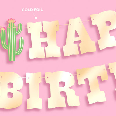 HBD Cowgirl Banner - gold foil banner