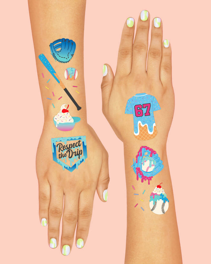 Baseball Drip Tattoos - 2 sheets of tattoos