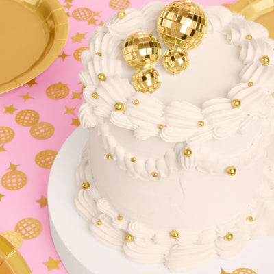 Gold Disco Topper - 4 disco ball cake toppers