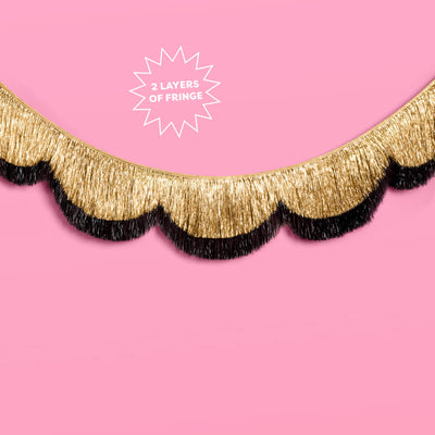 Gold + Black Scallop Fringe Banner - 6 ft fringe garland